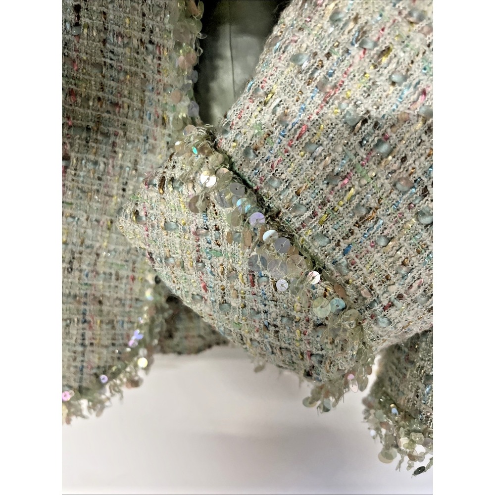 Tahari 2 Pc Boucle Tweed Skirt Suit Set Size 12 Sequin Trim Pastel Career - Picture 5 of 16